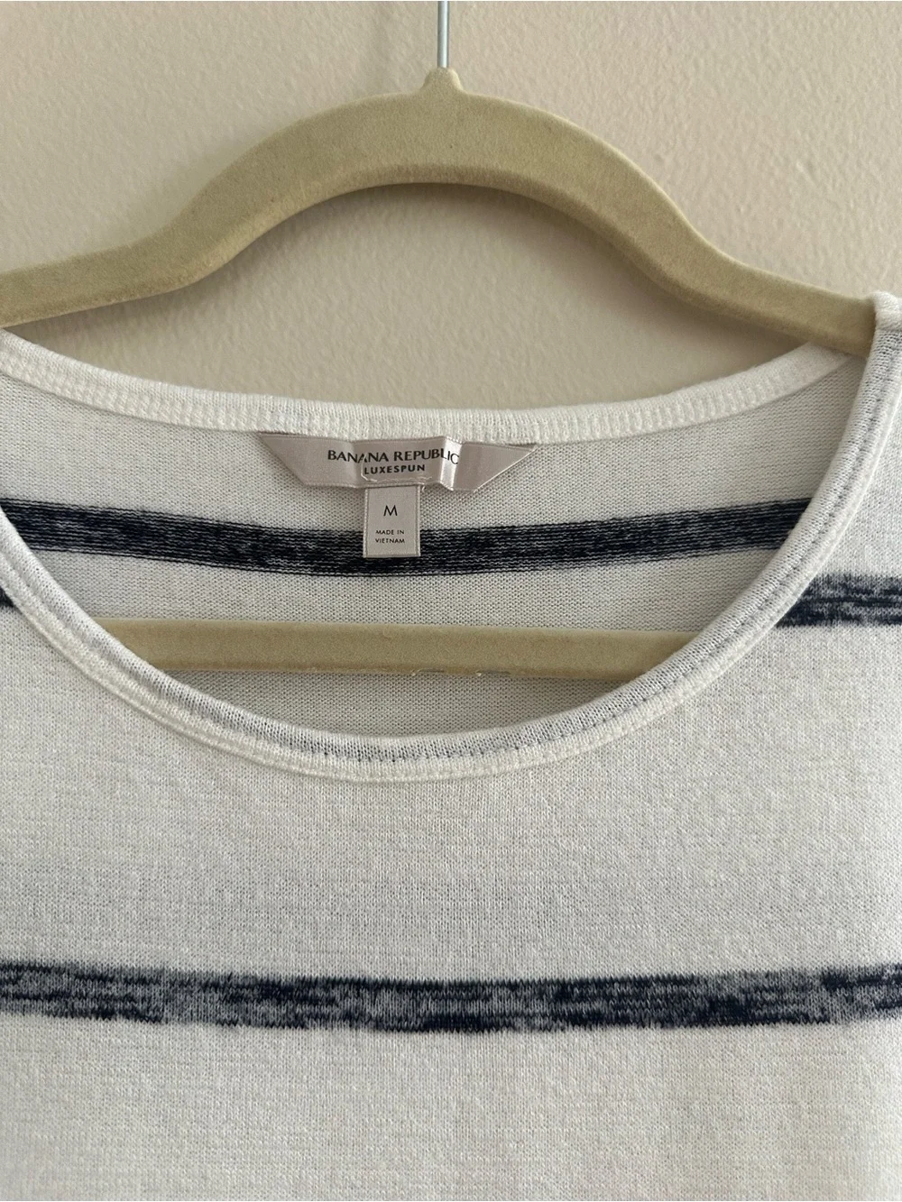 Banana Republic Striped Short-Sleeve Knitted Tee - White with Grey Stripes